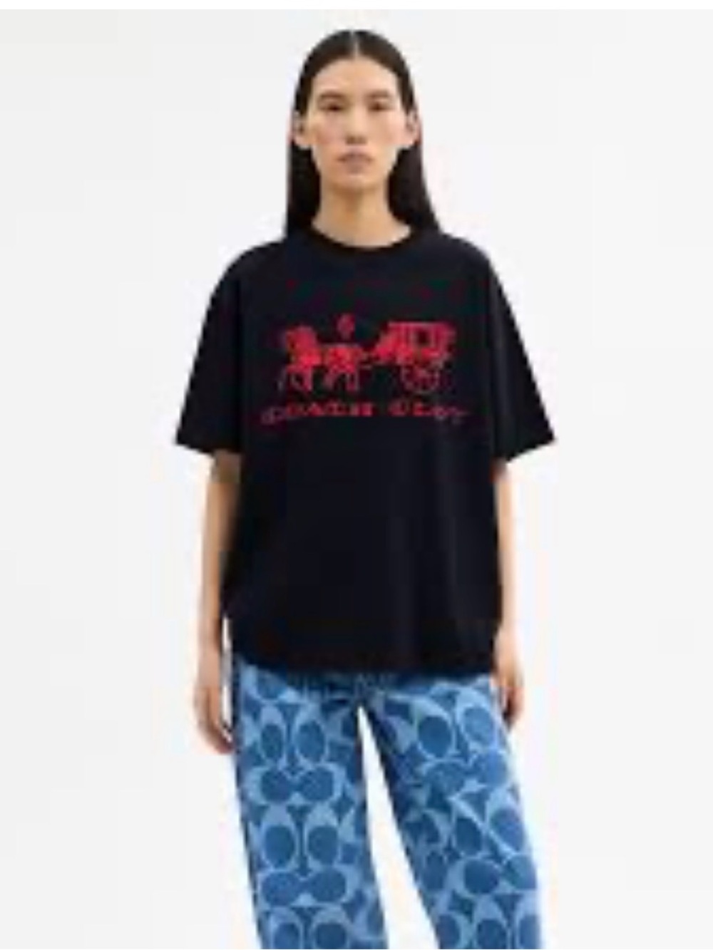 Coach Black Tee with Red Carriage Graphic